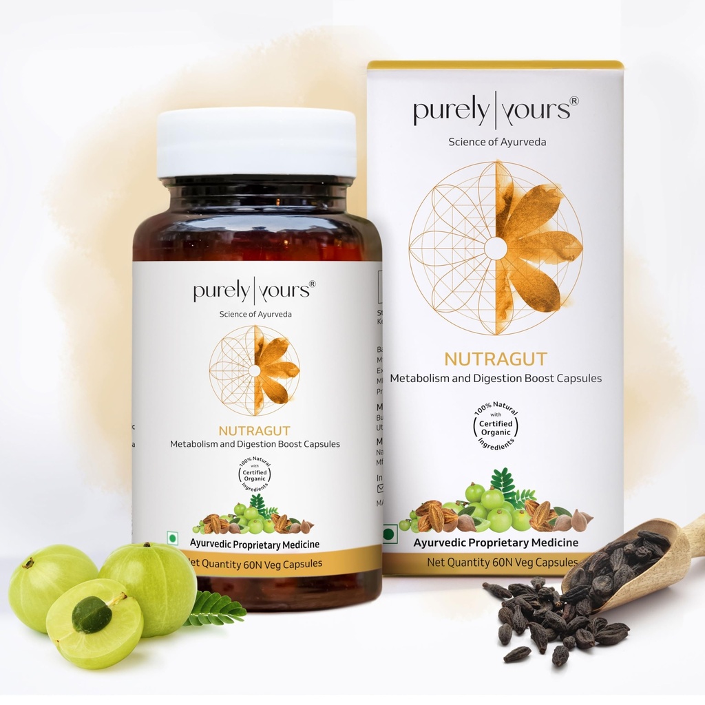 Purely Yours Nutra Gut Triphala Capsules for Gut Health, Improves Metabolism, Bloating, Acidity & Constipation Relief, Gut Cleanse for Men & Women, 60 Veg Capsules