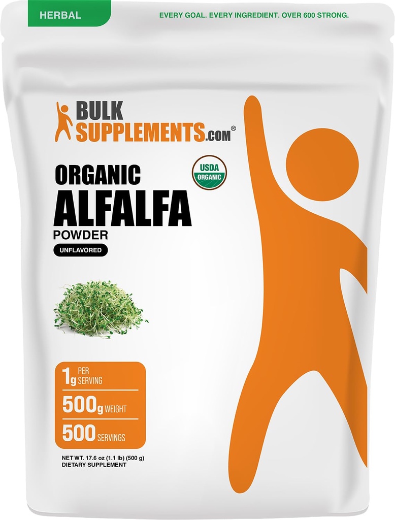BulkSupplements.com Βιολογικό Alfalfa Grass Powder - Συμπλήρωμα Alfalfa, Πράσινο Superfood Powder - Vegan & Gluten Free, 5g ανά Σερβίρισμα, 500g (1,1 lbs) (Συσκευή των 1)