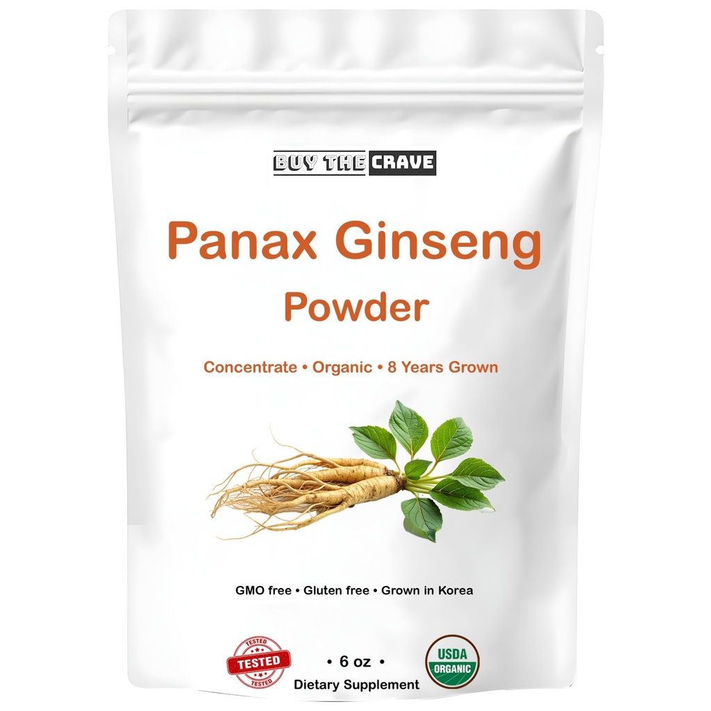Organic Korean Panax Ginseng Root Extract, Powder Root Extract, Maximum Strength, 170 g (6oz), 1 Gram Per Serving, with Active Ginsenosides