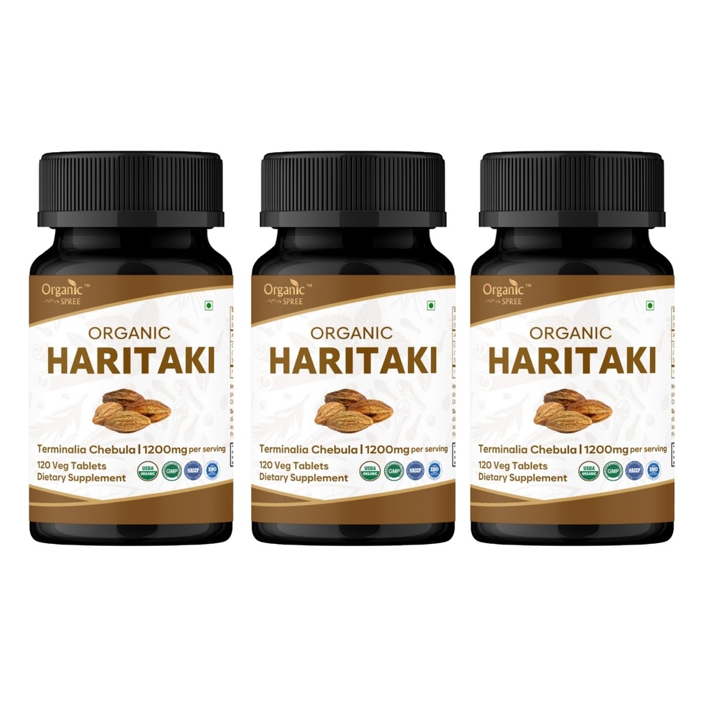 ORGANIC SPREE Haritaki Tablets - USDA Organic Haritaki Supplement, Supports Digestion & Overall Wellness*, 120 Tablets - Pack of 3