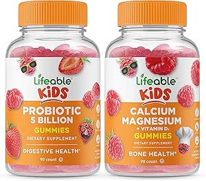 Lifeable Probiotics 5 Billion Kids + Calcium Magnesium Kids, Gummies Bundle - Great Tasting, Vitamin Supplement, Gluten Free, GMO Free, Chewable Gummy