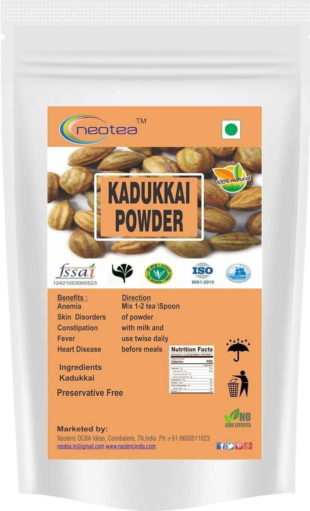 neotea Kadukkai Powder (Haritaki – Terminalia chebula) Pure Herbal Fruit Powder – Finely Ground Botanical for Traditional Preparations (100 GM(3.52 OZ))