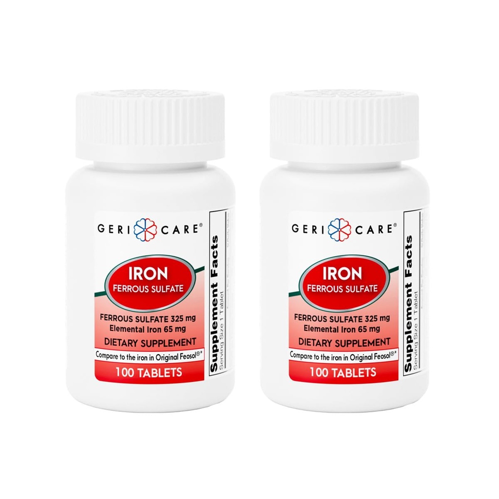GeriCare Ferrous Sulfate Tablets 325mg, Elemental Iron 65 mg High Potency Iron Supplement 