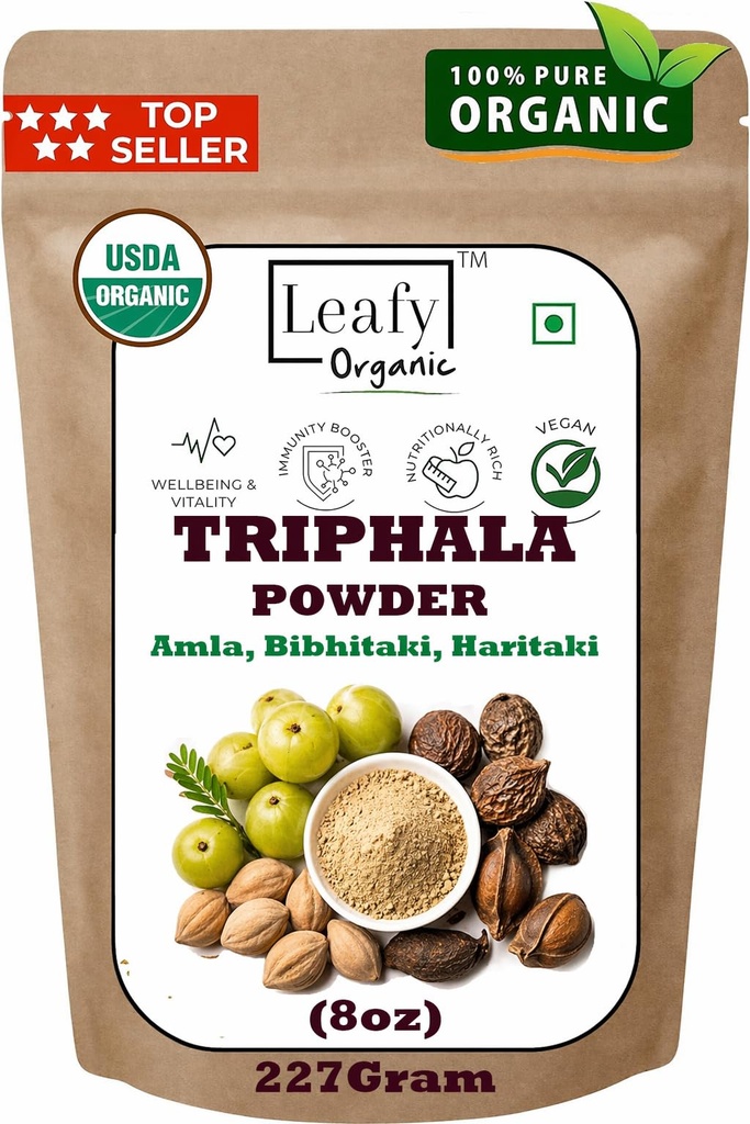Organic Triphala Powder, 16 oz (Amla + Haritaki + Bibhitaki) | India Origin