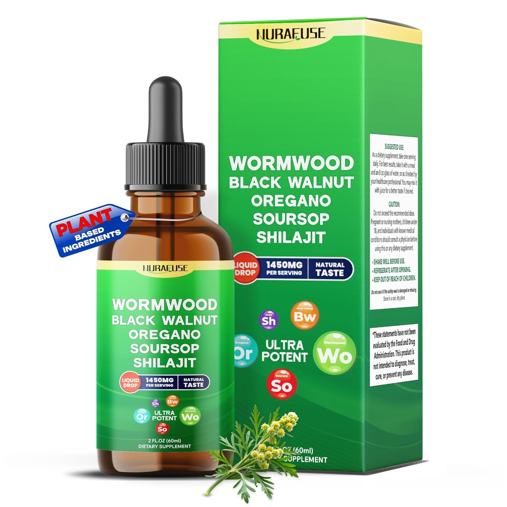 Wormwood, Black Walnut, Oregano, Soursop, Shilajit Liquid Drops – Ultra Potent – 2 FL OZ (60ml)