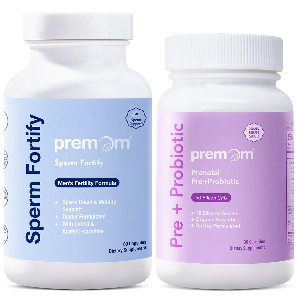 Premom Male Sperm Fortify Capsules - Male Fertility Supplements for Men Prenatal Pre & Probiotics for Women Bundle – Fertility Support for Women – 120 Count