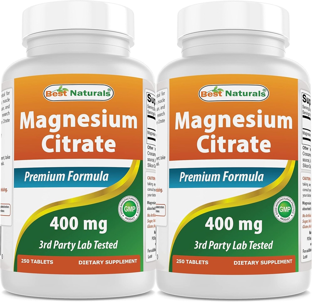 Best Naturals Μαγνήσιο Κιτρικό (Citrato de Magnesio) 400mg 250 δισκία (400 mg στοιχειώδους μαγνησίου ανά 2 δισκία) (2)