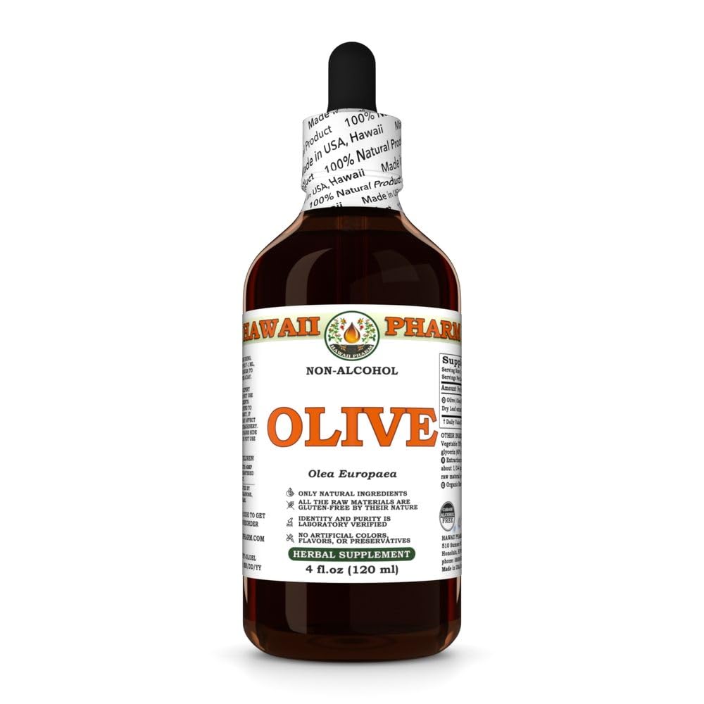 Olive (Olea Europaea) Dry Leaf Glycerite, All Natural, Vegan, Lab Tested Alcohol-Free Liquid Extract - 4 fl.oz