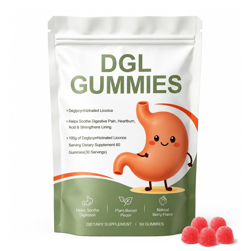 DGL Gummies for Acid Reflux, deglycyrrhizinated Licorice, Supports Stomach & Gut, Improves Digestion, Berry Flavor, No Gluten, 60 Gummies (1)