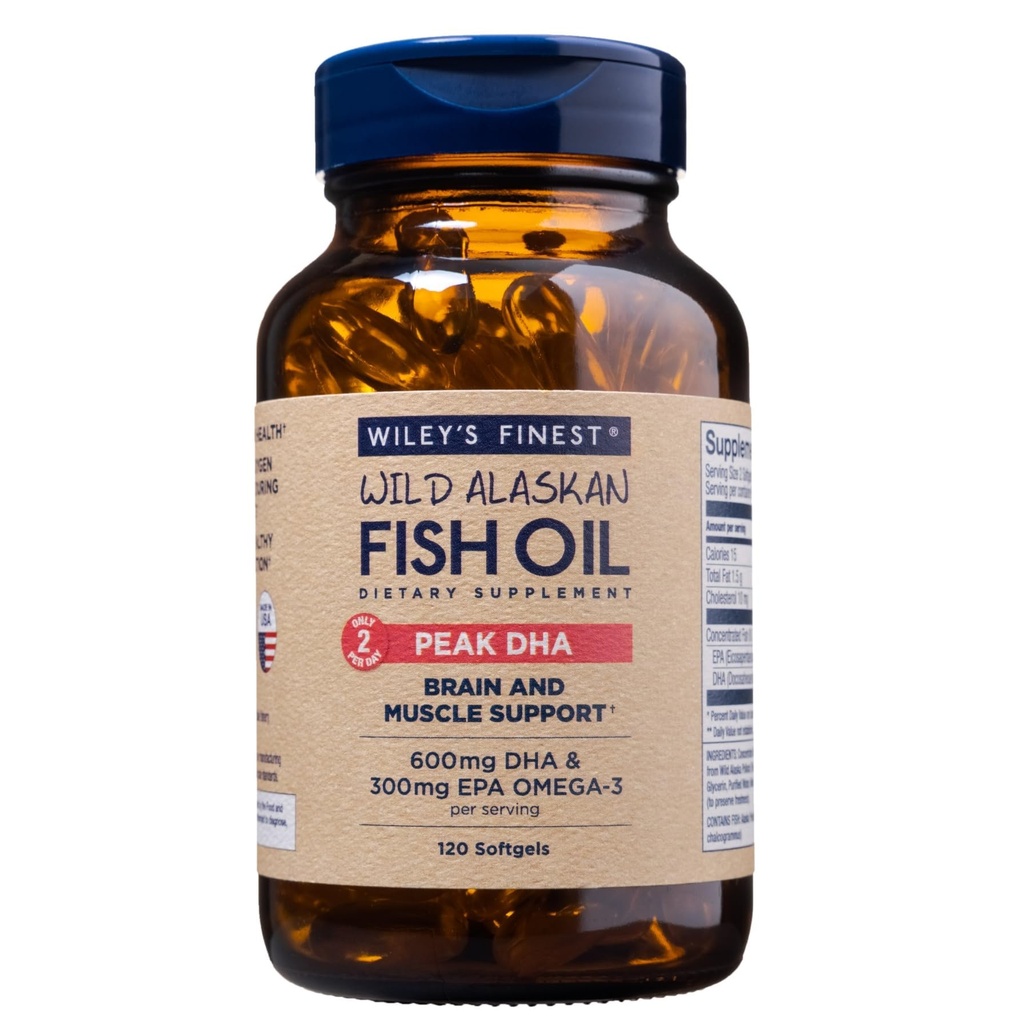 Wiley's Finest Wild Alaskan Fish Oil Peak DHA - 900mg EPA και DHA Omega-3s - 120 Softgels (60 εξυπηρετούν)