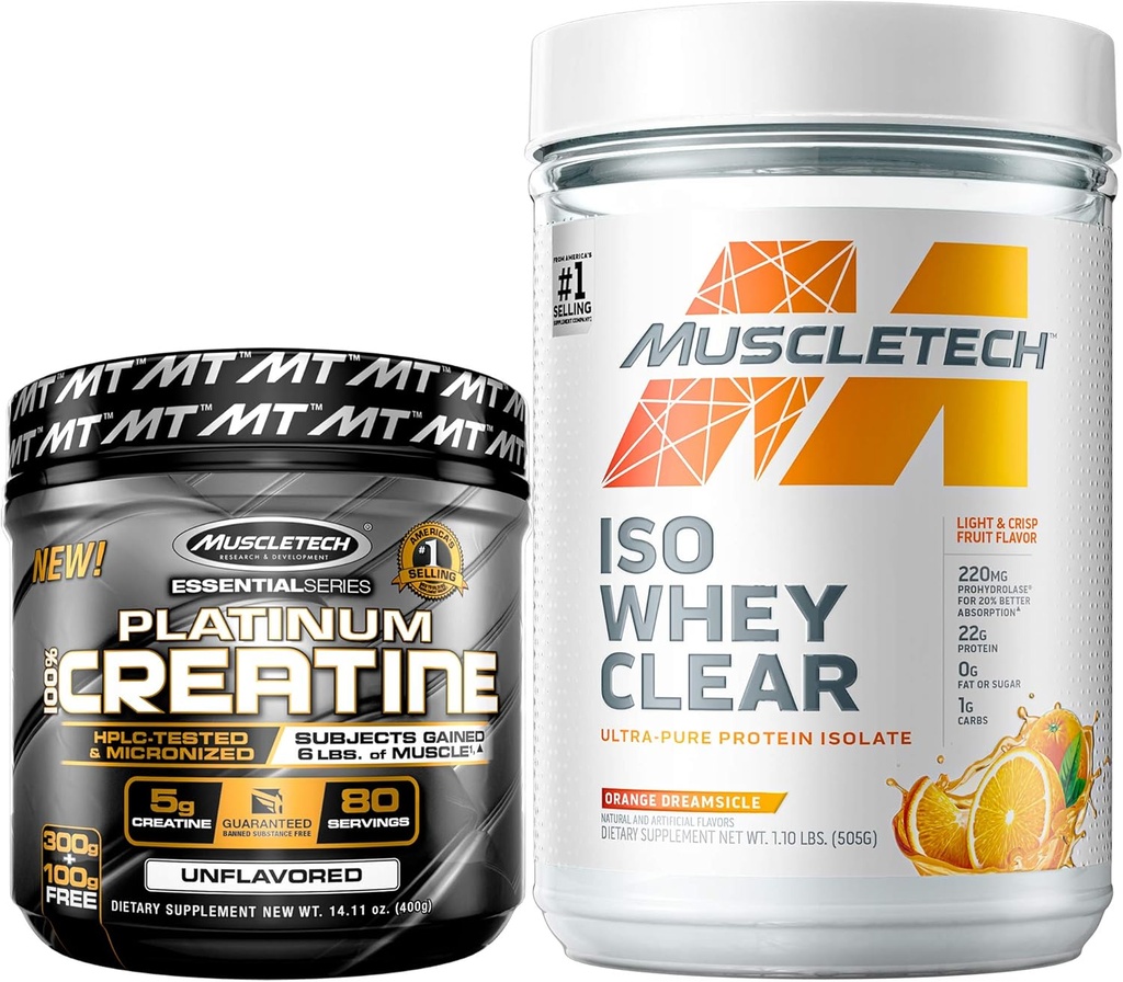 ΜύεςTech Creatine + Whey Protein Isolate Bundle Platinum Creatine Iso Whey Clear, Πορτοκαλί