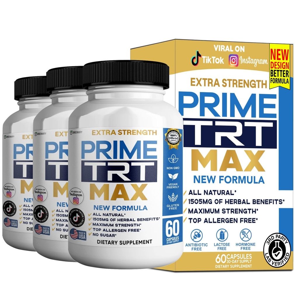 Prime TRT Max Maca Root Supplement, Organic Black Red Yellow Maca, 60 Capsules, Vegan, Non-GMO, Gluten Free (3)