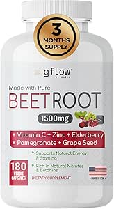 Beet Root Capsules Organic - All Natural with Vitamin C and Zinc - Supports Heart Health & Stamina, Non-GMO, 180 Vegetarian Capsules | Made in USA