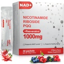 Zooone NAD+ Liquid Supplement 1000mg, Nicotinamide Riboside & Resveratrol, Extra Strength Berry Flavor Drink Mix for Energy, Focus & Anti-Aging -30 Pack