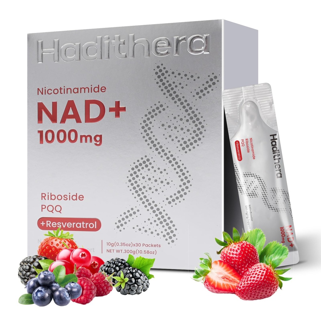 NAD Supplement 1000mg Synergistic Blend with Nicotinamide Riboside, PQQ & Resveratrol - Premium Anti-Aging Supplement for Cellular Energy, Mental Clarity and Longevity (30 Packets)