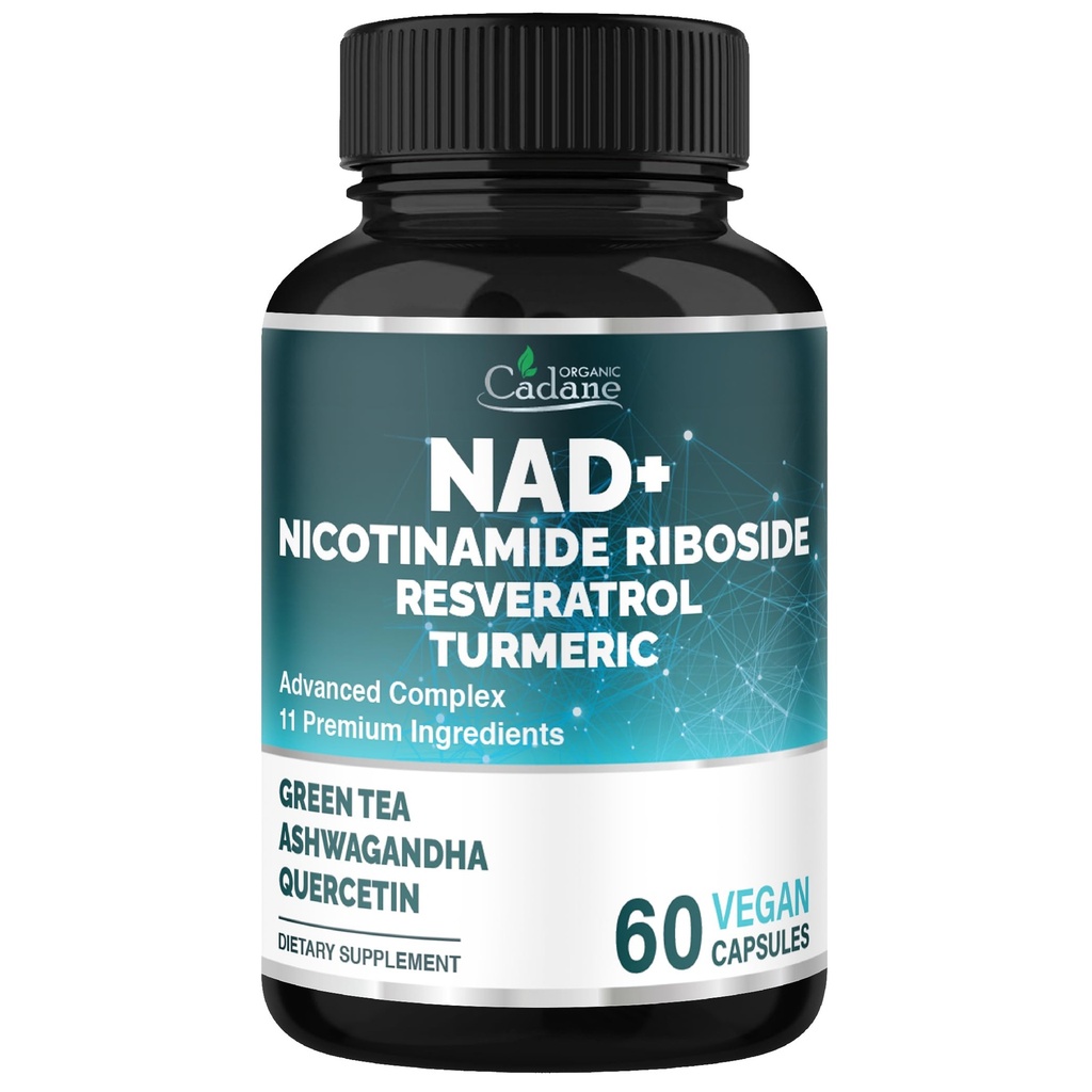 Organic Cadane 11-in-1 Nicotinamide Riboside Supplement with Trans-Resveratrol, Turmeric Curcumin & 8 More | Cellular Wellness Support | Vegan, Non-GMO – 60 Capsules for 30 Days