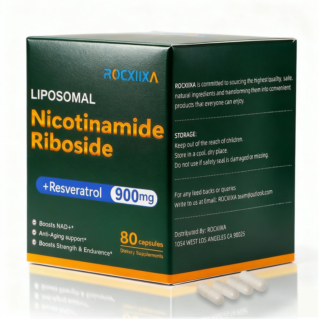 NAD+ Supplement - Nicotinamide Riboside 900 Mg Supplement for Men and Women, Liposomal Nicotinamide Riboside Resveratrol, for Focus, Boost - 80 Capsules