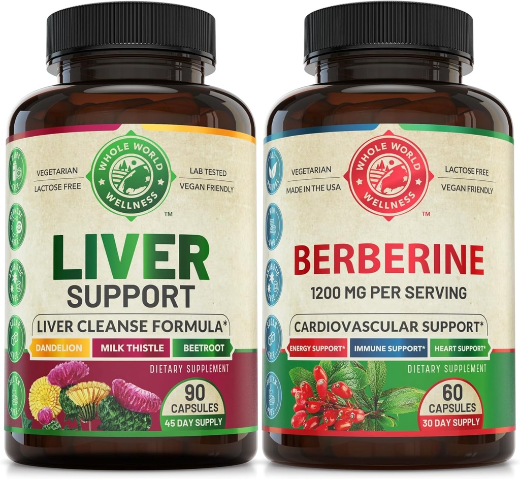 Liver Cleanse Detox Repair Formula και Premium Berberine Bundle (ένα μπουκάλι το καθένα). Υποστηρίζει την υγεία του ήπατος, την καρδιαγγειακή υγεία, την ενίσχυση της ενέργειας, τη μεταβολική λειτουργία. USA Made (στα Αγγλικά).