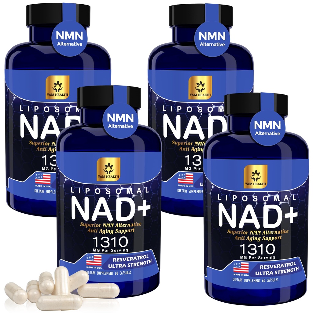 Nicotinamide Riboside Formula with Trans-Resveratrol – 1310mg Per Serving (2 Capsules), with Niacin (Vitamin B3), Dietary Supplement, 60 Capsules (Pack of 4)