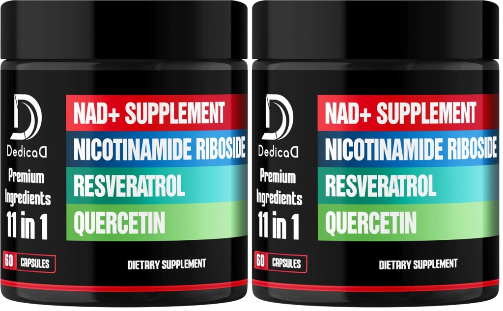 DEDICAD 11in1 NAD Supplement with Nicotinamide Riboside, Quercetin, Resveratrol and 8 More - 2 Month Supply (Pack of 2)