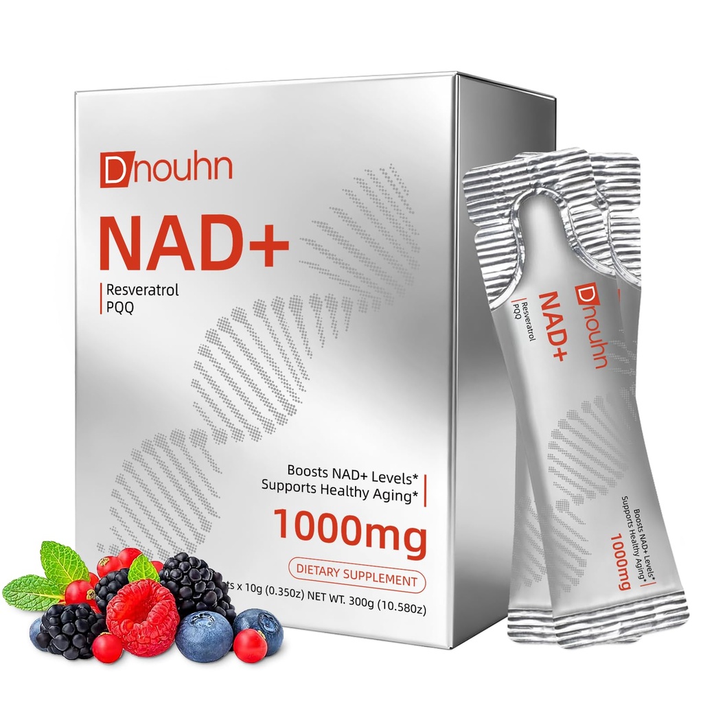 NAD Liquid Supplement 1000mg, Nicotinamide Riboside & Resveratrol with PQQ, NAD Supplement for Women & Men, Boosts Cellular Energy, Anti-Aging, Immune, Focus, 30 Packets