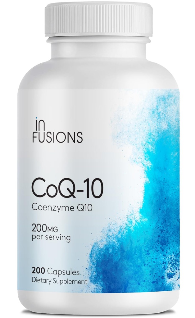 Infusions Pure CoQ10 200mg 200 Capsules (Coenzyme Q10) High Absorptions Vegan Gluten Free Non-GMO