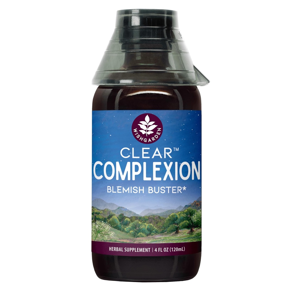 WishGarden Herbs Clear Complexion Blemish Control, Organic Herbal Acne Tincture with Burdock, Calendula & Dandelion, Clear Skin Supplement for Hormonal, Cystic & Back Acne Support, Liquid, 4oz