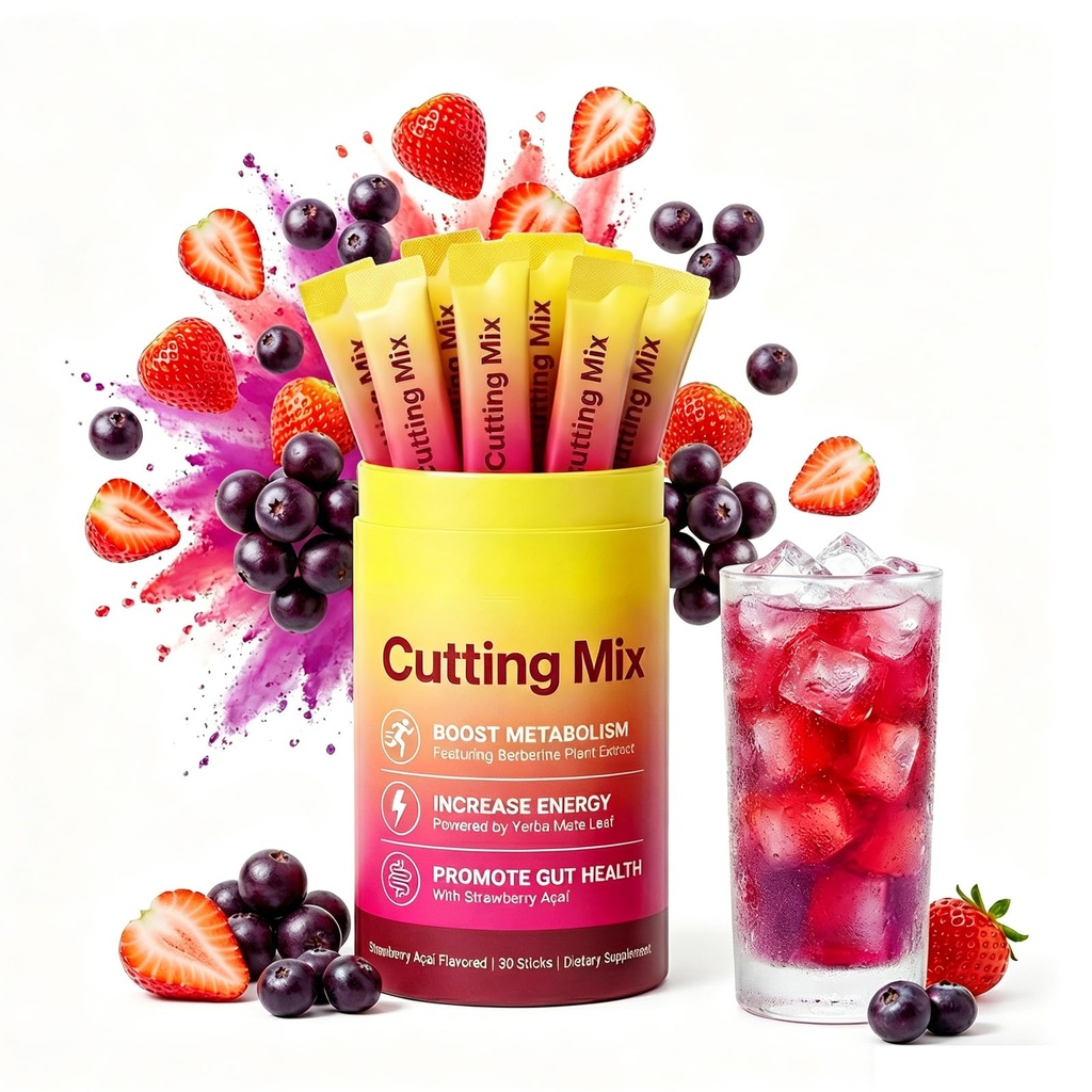 Cutting Drink Mix – Strawberry Açaí, 30 Sticks, with Berberine, Chromium, Yerba Mate, 5-HTP, FOS & Magnesium, Supports Energy, Gut Health & Appetite Balance