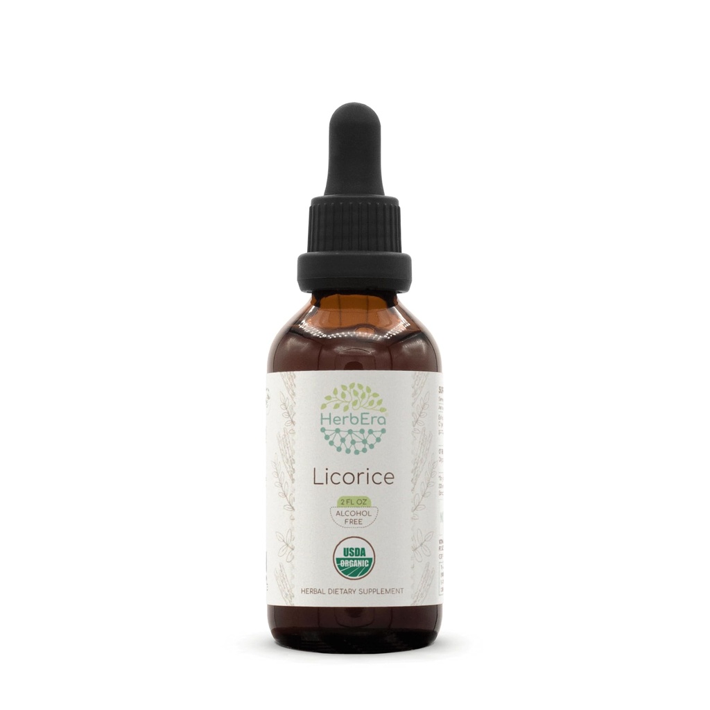HerbEra Licorice B60 USDA Organic Tincture | Alcohol-Free Extract, High-Potency Herbal Drops | Certified Organic Licorice (Glycyrrhiza Glabra) Dried Root (2 oz)
