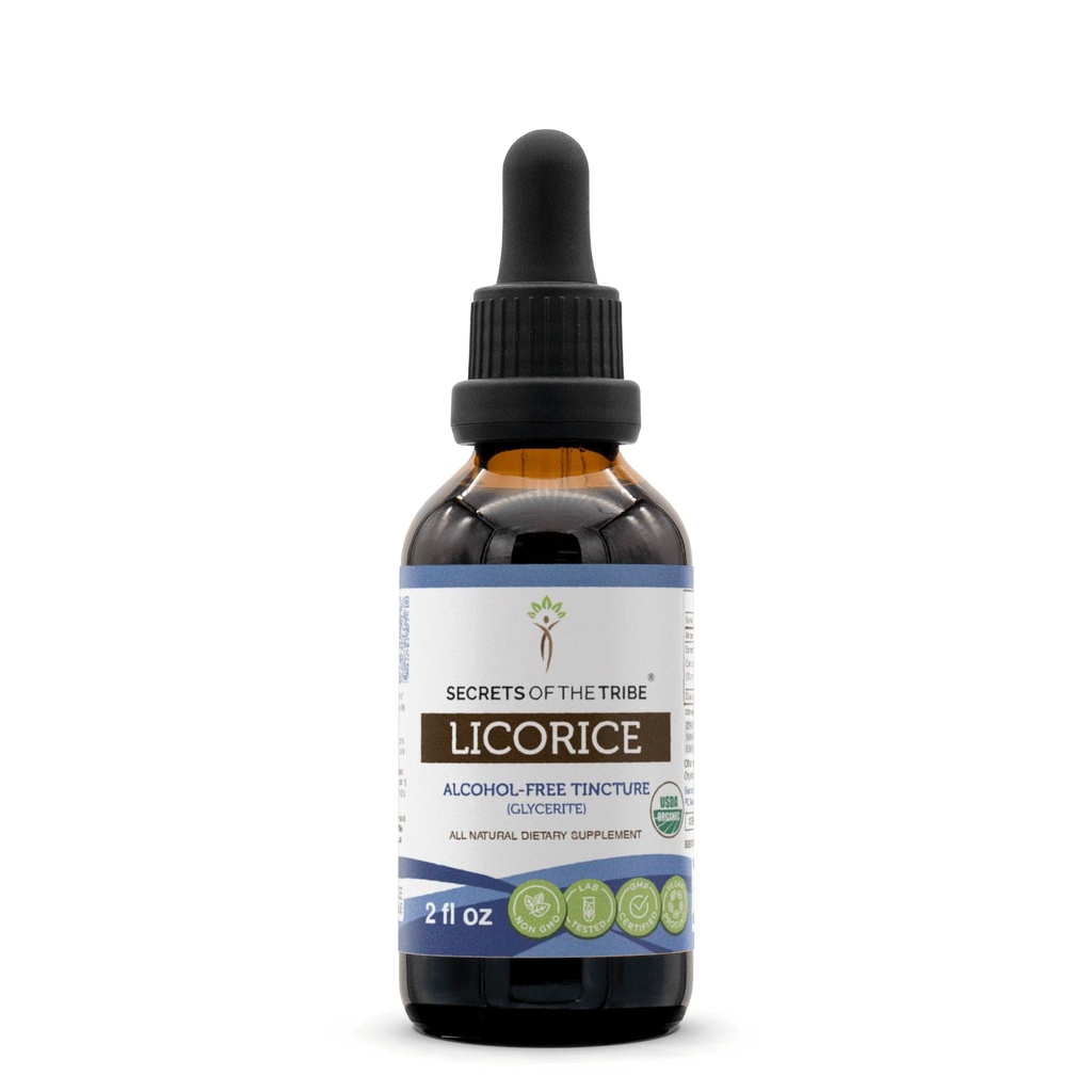 Secrets of the Tribe Licorice USDA Organic | Alcohol-Free Extract, High-Potency Herbal Drops | Made from 100% Certified Organic Licorice (Glycyrrhiza Glabra) Dried Root (2 oz)