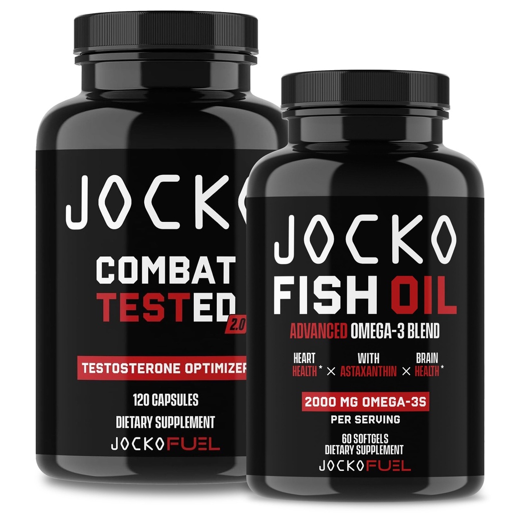 Jocko Συμπληρώματα καυσίμου Bundle - Booster δοκιμής για άνδρες + Ωμέγα 3 ιχθυέλαιο (2 πακέτο) Ισχυρό Αντιοξειδωτικό & μυς Builder
