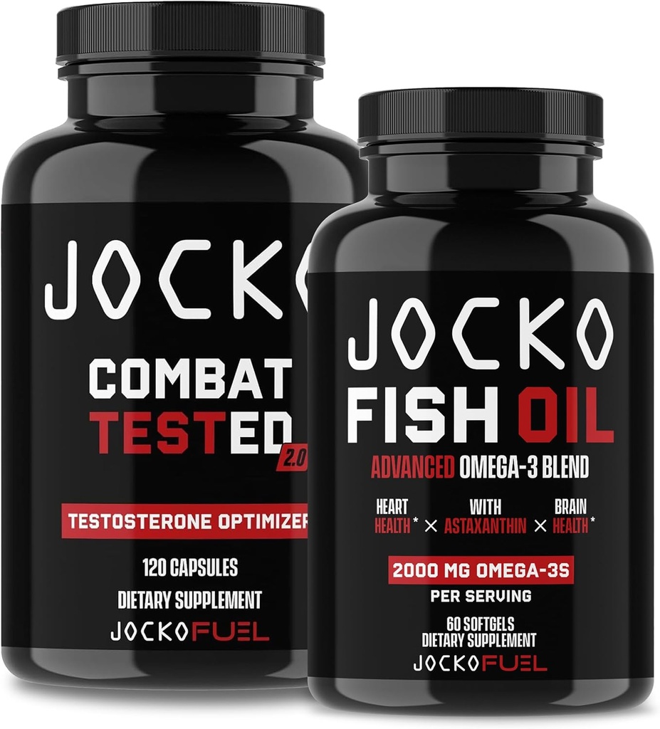 Jocko Συμπληρώματα καυσίμου Bundle - Booster δοκιμής για άνδρες + Ωμέγα 3 ιχθυέλαιο (2 πακέτο) Ισχυρό Αντιοξειδωτικό & μυς Builder