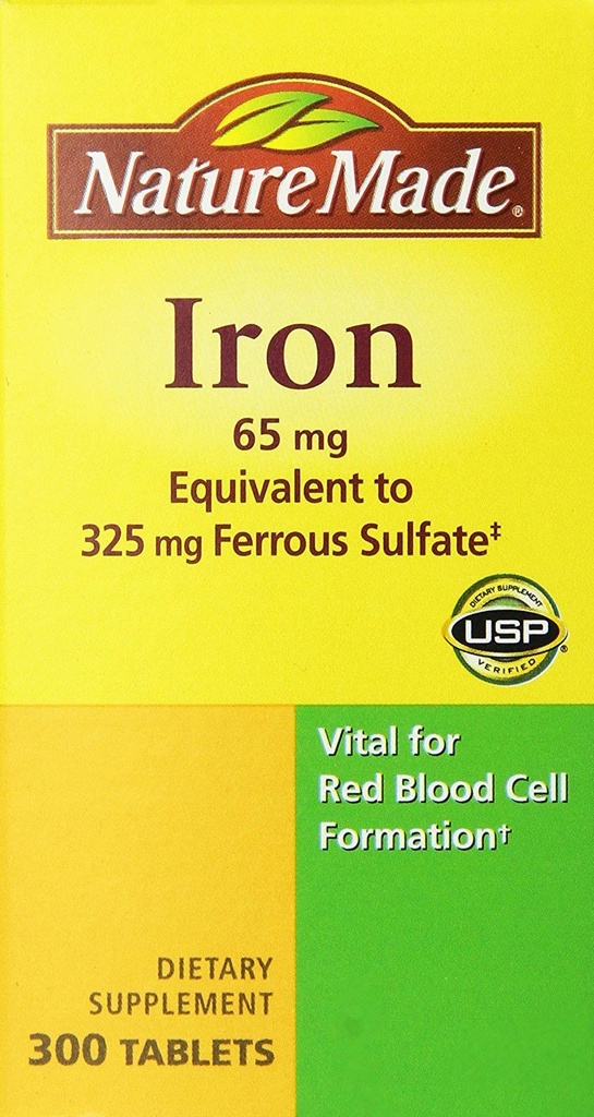 Nature Made Iron 65mg, ισοδύναμο με 325 mg θειικού σιδήρου - 300 δισκία