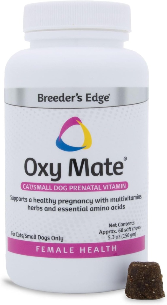 Breder's Edge Oxy Mate Dog and Cat Προγεννητικές Βιταμίνες, Πλήρης Βιταμίνη για Έγκυους Σκύλους και Γάτες Εμπλουτισμένη με Απαραίτητα θρεπτικά συστατικά για Υγιείς Μαμάδες και Λίτερς, 60ct Small Dog & Cat