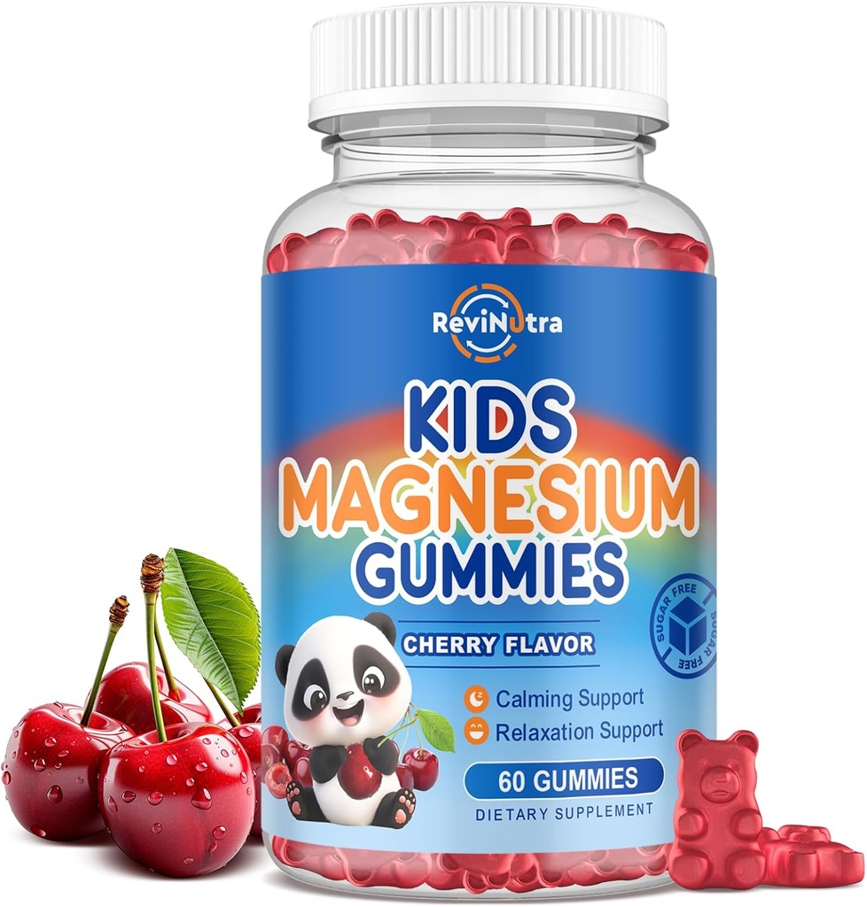 Παιδιά Μαγνήσιο Citrate Gummies - Μαγνήσιο για παιδιά & ενήλικες, Ήρεμο Μαγνήσιο Συμπληρώματα Κιτρικό Υποστήριξη για τον Ύπνο, την Υγεία των Οστών & των Μυών, Νευρική Χαλάρωση - 60 Count Cherry Γεύσεις