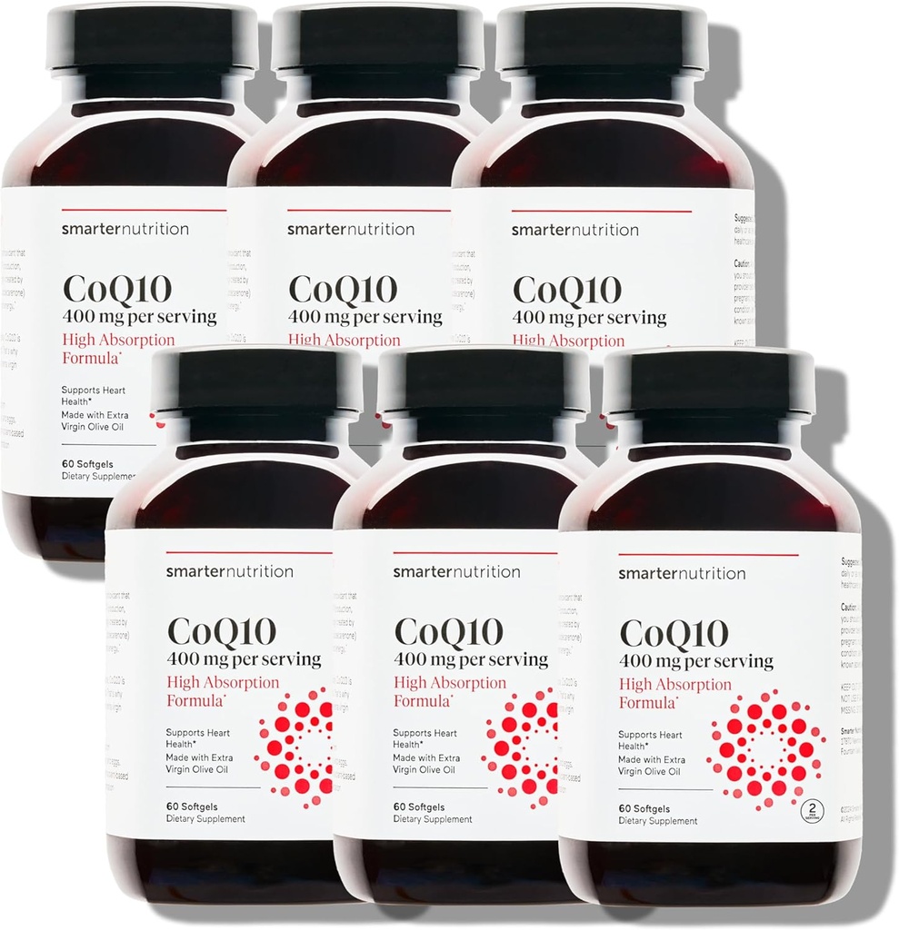 SMARTERNUTRITION CoQ10 400 mg Υψηλή Απορρόφηση - Φυσικά ζυμωμένη Ubiquinone w/ Organic Ψυχρό-Pressed Ελαιόλαδο - για την Υγεία της Καρδιάς, Κυτταρική Ενέργεια - Μη ΓΤΟ, Χωρίς Γλουτένη - 360 Count[180-Day Supply]