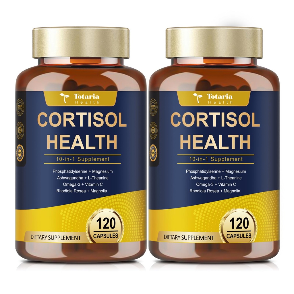 Totaria Cortisol συμπλήρωμα με Ashwagandha, Magnesium, Rhodiola Rosea, L Theanine, Hormone Ισορροπία για τις γυναίκες Mood, Εστίαση, Υποστήριξη ύπνου 120 Vegan Κάψουλες (πακέτο του 2)