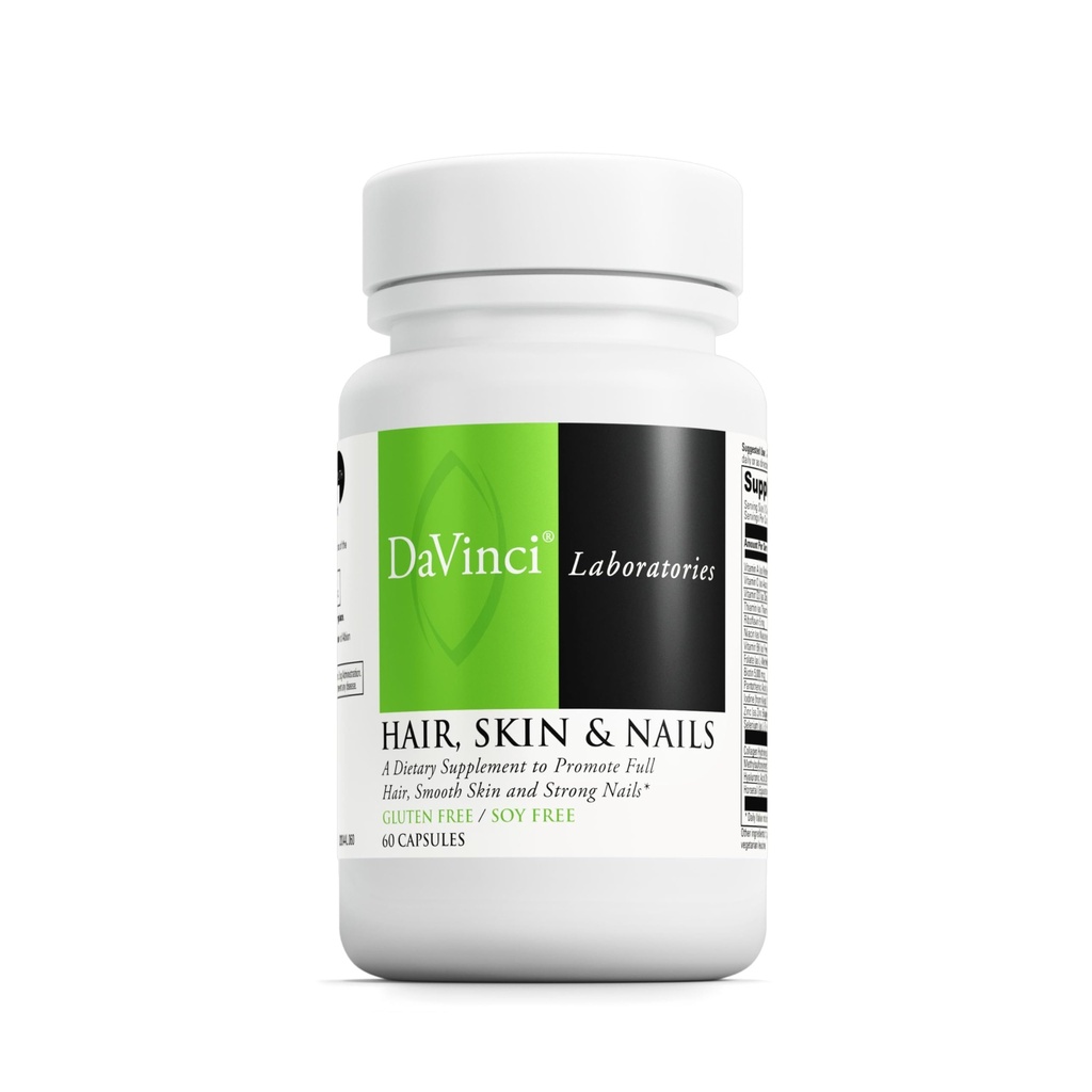 DaVinci Labs Hair, Skin & Nails - Συμπλήρωμα διατροφής για την υποστήριξη του απαλού, υγιεινού δέρματος, των ισχυρών νυχιών και της υγείας των μαλλιών* - Με βιταμίνη C και D3, Ορυκτά, Βιοτίνη, Ψευδάργυρος και Περισσότερα - Χωρίς γλουτένη - 60 κάψουλες