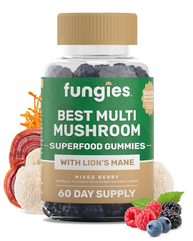 Fungies Multi Mushroom Gummies for Men & Women - Συμπλήρωμα Μανιταριών Περιλαμβάνει Μανιτάρι του Λιονταριού, Cordyceps, Reishi, Chaga, Shiitake, Maitake & Turkey Tail - Glatin-free, Gluten-free & Vegan Gummy Βιταμίνες