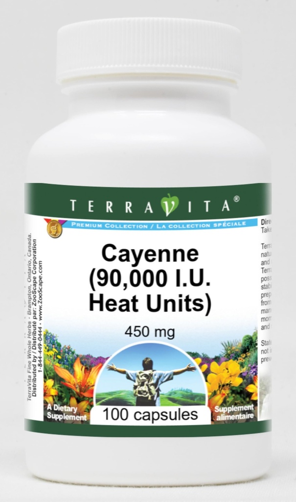 Cayenne (90,000 I.U. Heat Units) - 450 mg (100 Capsules, ZIN: 511708) - 3 Pack