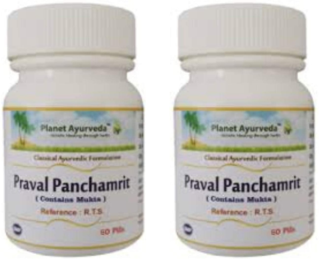 Planet Ayurveda Praval Panchamrit | The Ayurvedic Treatment of Bloating| Natural Digestive System Support | Maintain Healthy Urinary System | 60 Veg Capsules Each, Pack of 2