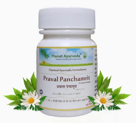 Planet Ayurveda Praval Panchamrit | The Ayurvedic Treatment of Bloating| Natural Digestive System Support | Maintain Healthy Urinary System | 60 Veg Capsules Each, Pack of 1