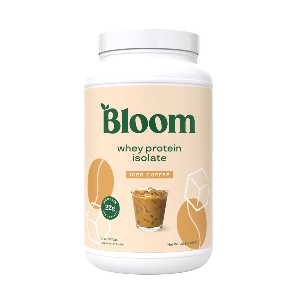 Bloom Nutrition Whey Isolate Protein Powder, Iced Coffee - Pure Iso Post Workout Recovery Drink Blend, Smoothie Mix with Digestive Enzymes for Gut Health - Χαμηλό Καρβίδιο, Κετό & Μηδέν Ζάχαρη Προστέθηκε