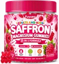 Saffron + Magnesium Glycinate -Calm Mood Focus Gummies for Kids 4+ & Adults | Saffron Extract with Omega-3, L-Theanine, B6, B12, D3 – Happy Mood – Sugar Free, Vegan – 90 Gummies, Raspberry Flavor