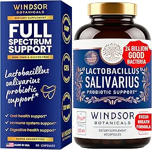 Lactobacillus Salivarius Probiotic - 24bn CFU L Salivarius Οδοντιατρικά προβιοτικά για τα δόντια και τις τσίχλες - Κακή θεραπεία αναπνοής για ενήλικες, ανοσοποιητική υποστήριξη, Digestive Health - 60 στοματικά προβιοτικά καψάκια