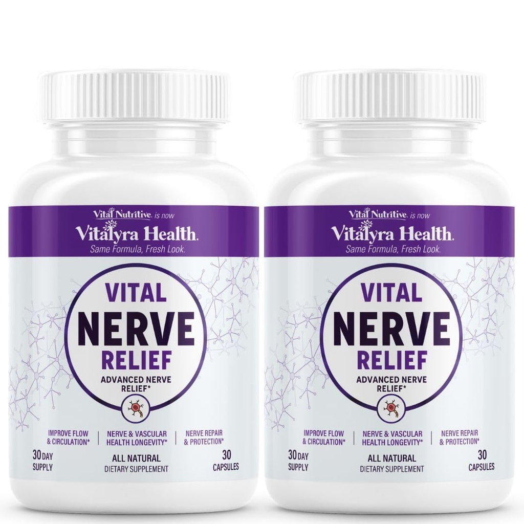 Vital Nerve Relief Supplement for Tingling & Discomfort – Alpha Lipoic Acid, Magnesium, CoQ10 – Vegan, Non-GMO, Gluten-Free, Sugar-Free, Dairy-Free – 60 Days Supply