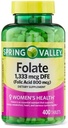 SV Folate 1,333 mcg DFE, Folic Acid 800 mcg, 400 Tablets - Dietary Supplement, Women's Health Boost, Metabolism & Heart Support - Bundle with+ Sticker