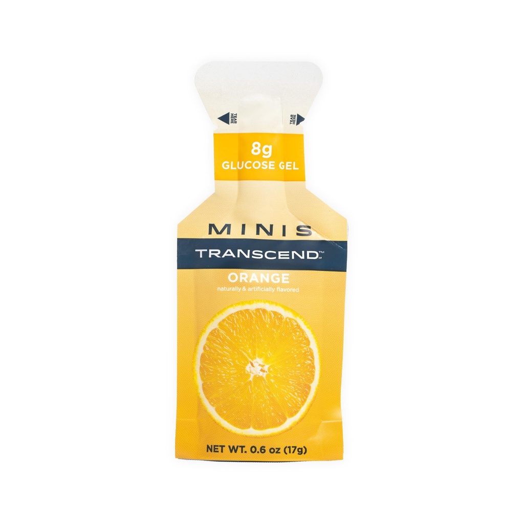 Transcend Foods Mini Orange Gel (.6 oz, Pack of 24) Fast-Acting Carb Gel Orange Flavor – Travel Size, Caffeine Free, Gluten Free