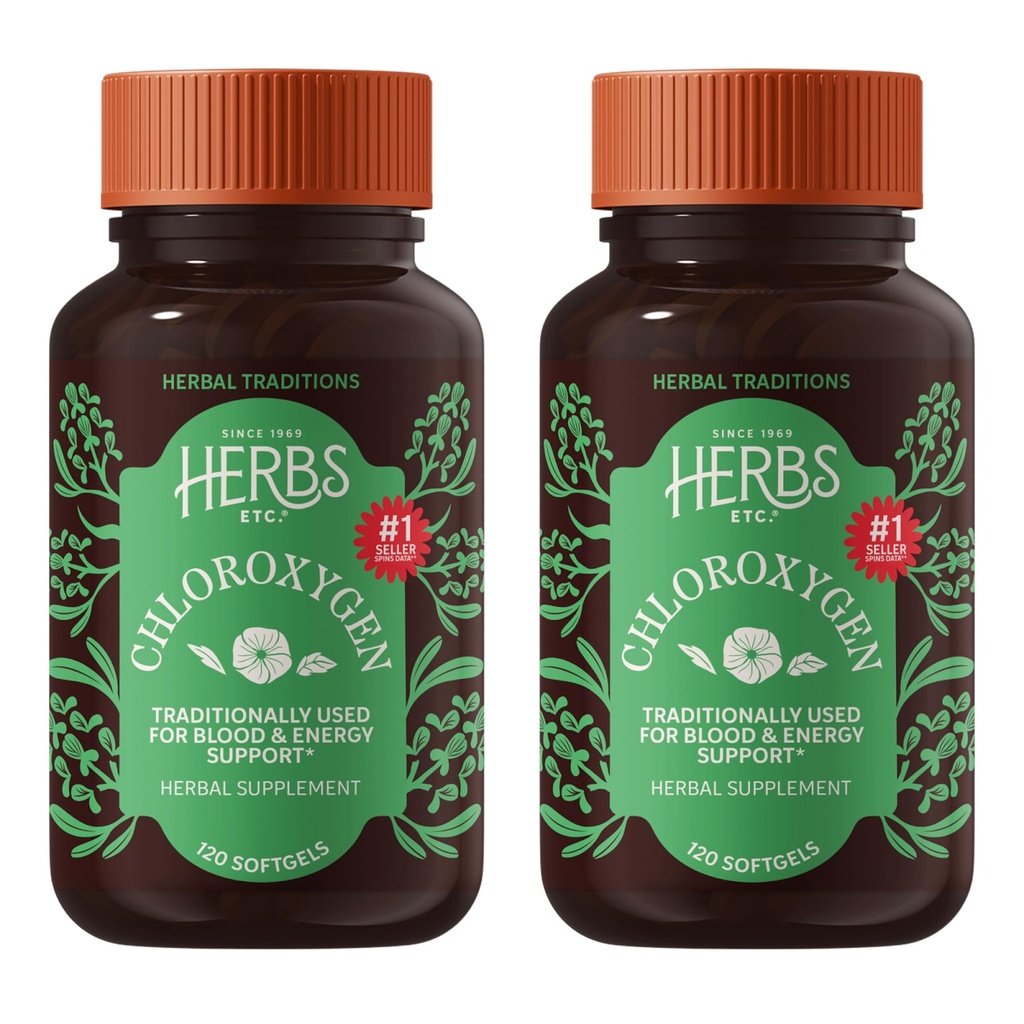 Herbs Etc. ChlorOxygen Chlorophyll Concentrate Softgels - High-Potency Chlorophyll for Detoxification Support - Deodorizing - Skin, Gut & Energy Support - 120 Count (120 Servings, 2-Pack)
