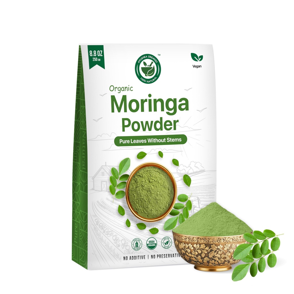 USDA Organic Moringa Powder 8.8 oz (250g) | Pure Moringa Oleifera Leaf Powder | Authentic Indian Origin | Non-GMO, Vegan & Gluten Free | Perfect for Smoothies, Tea, Drinks & Recipes